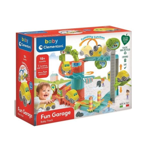 Clementoni Baby - Play for future - Mókás garázs játékszett bukfencező kisautóval