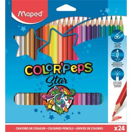 Színes ceruza készlet, háromszögletű, MAPED "Color'Peps", 24 különböző szín