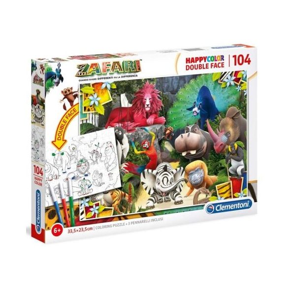 Szafari - 104 db-os Színezhető kétoldalas puzzle - Clementoni