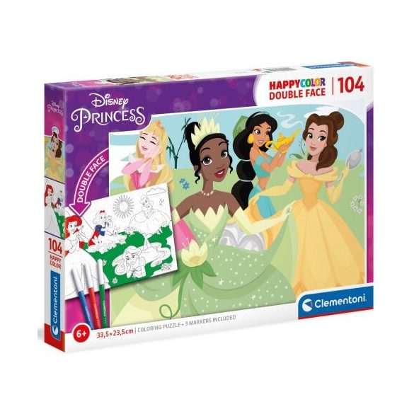 Disney Hercegnők Double 2 az 1-ben 104db-os színezhető kétoldalas puzzle - Clementoni