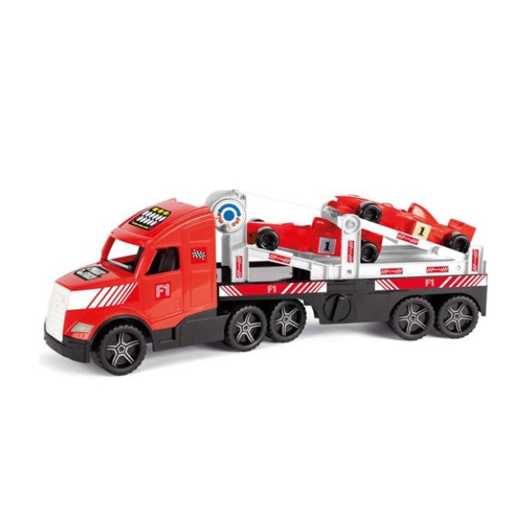 Magic Truck: Forma 1 versenyautókat szállító kamion fluoreszkáló lámpákkal 81 cm – Wader