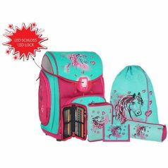   Spirit: Lovas kék-pink 5 db-os iskolatáska szett kiegészítőkkel LED fénnyel