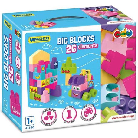 Wader Nagy építőkocka szett rózsaszín elemekkel 26db-os