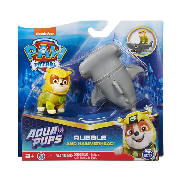 Mancs Őrjárat - Aqua Pups : Hero Pups Aqua Rubble figura pörölyfejű cápával - Spin Master 