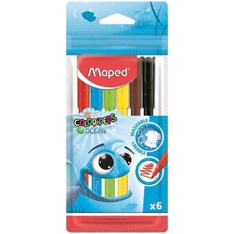 Filctoll készlet, 2 mm, kimosható, MAPED "Color'Peps Ocean", 6 különböző szín