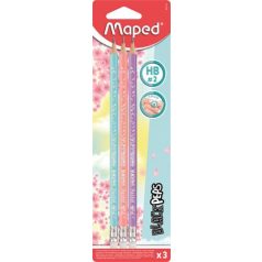   Grafitceruza radírral, HB, háromszögletű, MAPED "Black'Peps Pastel", vegyes pasztell színe...