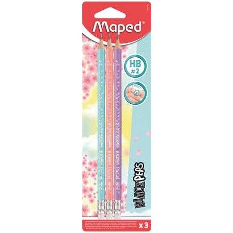 Grafitceruza radírral, HB, háromszögletű, MAPED "Black'Peps Pastel", vegyes pasztell színe...