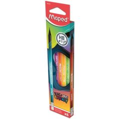   Grafitceruza radírral, HB, háromszögletű, MAPED "Black'Peps Energy", 6 különböző minta