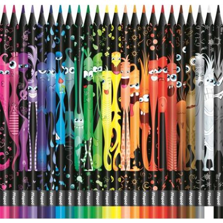 Színes ceruza készlet, háromszögletű, MAPED "Color'Peps Monster" 24 különböző szín