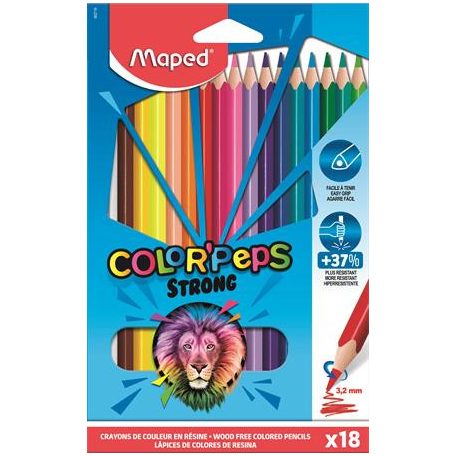 Színes ceruza készlet, háromszögletű, MAPED "Color'Peps Strong", 18 különböző szín
