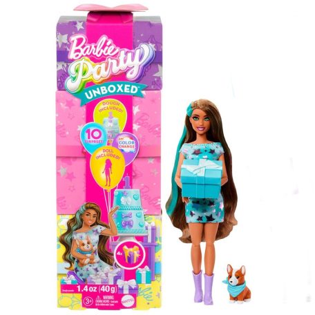 Barbie: Party Reveal meglepetés baba Corgi kutyussal
