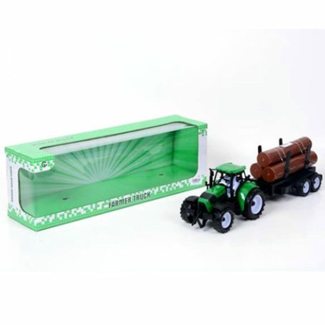 Farm traktor pótkocsival és rönkfával