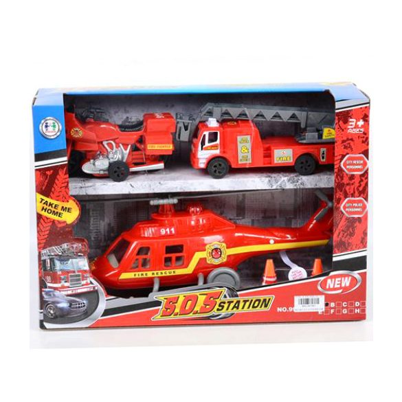 Tűzoltósági járműszett kiegészítőkkel 3db-os csomag