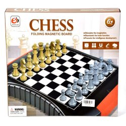 Mágneses sakktábla metálszín bábukkal