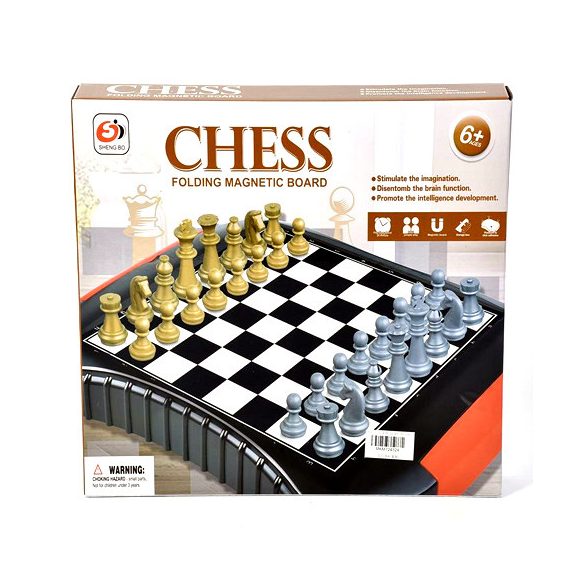 Mágneses sakktábla metálszín bábukkal